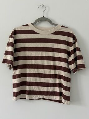Faherty Tan Brown Stripes Hemp Organic Cotton Oversized Vintage T Shirt XS